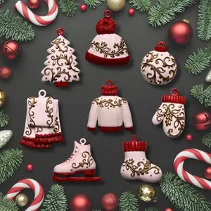 Cozy Winter Set Handmade Resin Christmas Ornament Set Featuring Tree Hat Sweater Mittens Ice Skates and Candy Cane for Holiday Decor