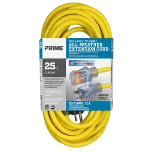 Prime Wire & Cable  25 ft. 12 by 3 Gauge SJTOW Bulldog Extension Cord
