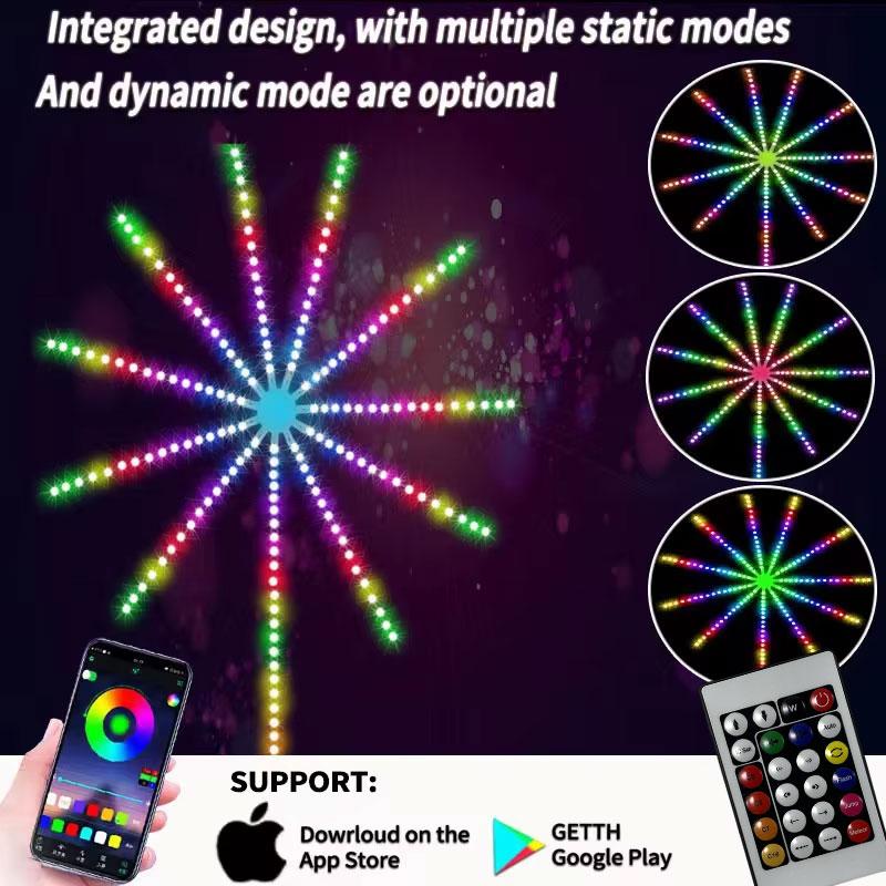 Firework Pattern LED Light, 1 Set RGB Color Changing LED Light with -keys Remote Control & App Control, Music Rhythm Light for Home Party Decor