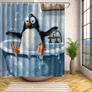 1pc Penguin Pattern Shower Curtain High-End Elegant Bathroom Curtain Multifunctional Curtain Bathroom Decorative Pattern