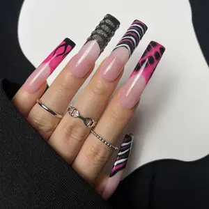 Long Coffin Fake Nail, 10pcs/set Press on Nails for Women & Girls DIY Nail Art, Elegant Classic Glitter Stick on Nails Kit