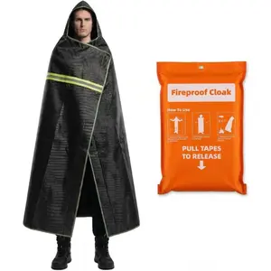Fireproof Cloak with  - Fiberglass Free Fire Blanket  for , 1800?F Heat Resistant Fire Escape Wrap, Reflective  Cape for Adults  - 71"x63", Black