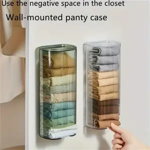 1 pack Wall mounted underwear and socks storage box, Closet organiser - no punching, easy to install plastic with drawer design, for home organization, saves wardrobe space, accessory storage, Smooth surface, bed bottom storage