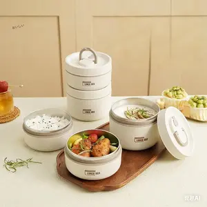 Stainless Steel Insulated Lunch Box - Japanese Style 3-Layer Stainless Steel Insulated Bento Box (Tri-Layer Round Food-Grade Lunch Container with Lid, Microwave Safe)