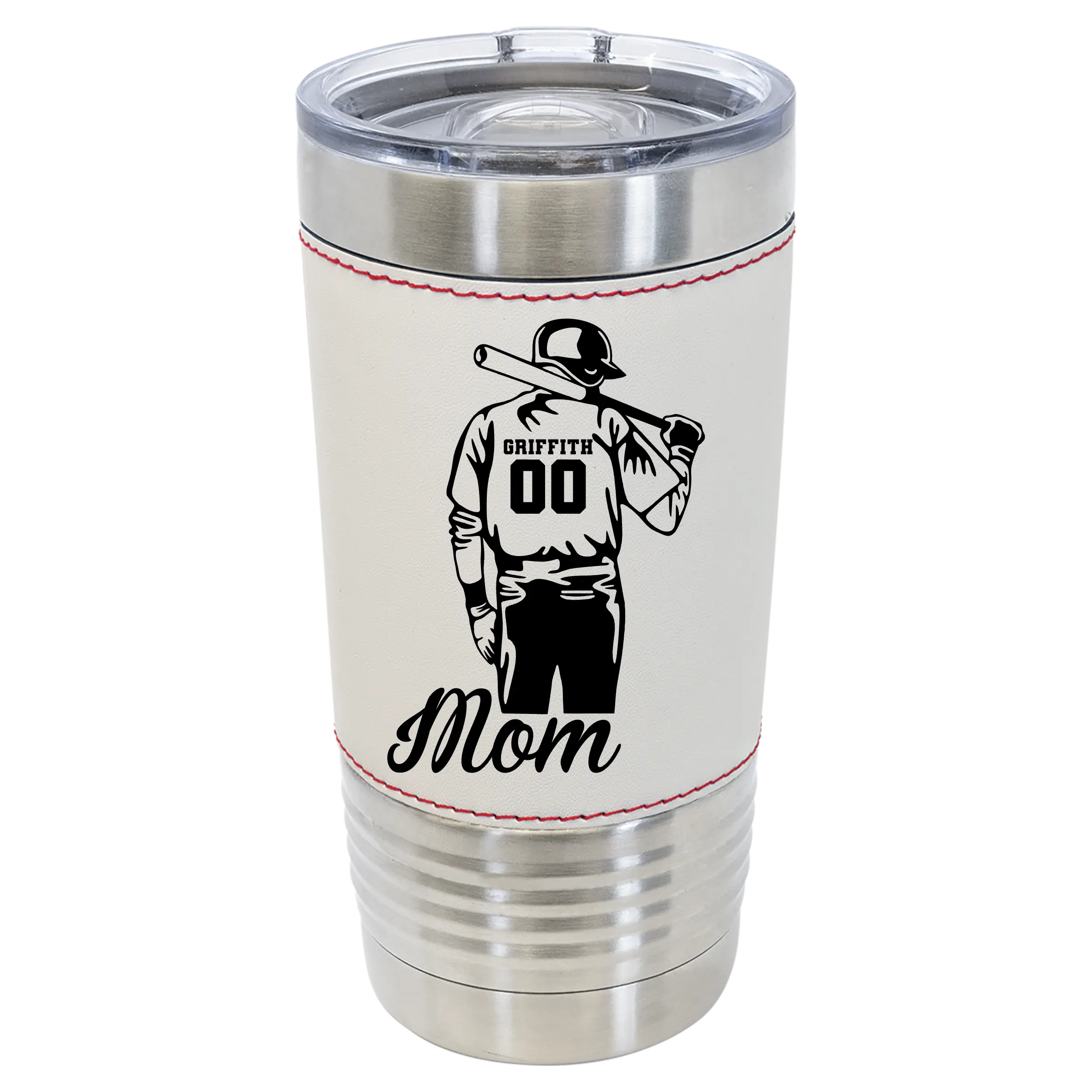 Custom Baseball Player Mom Baseball Leather Tumbler Beverage Drinkware