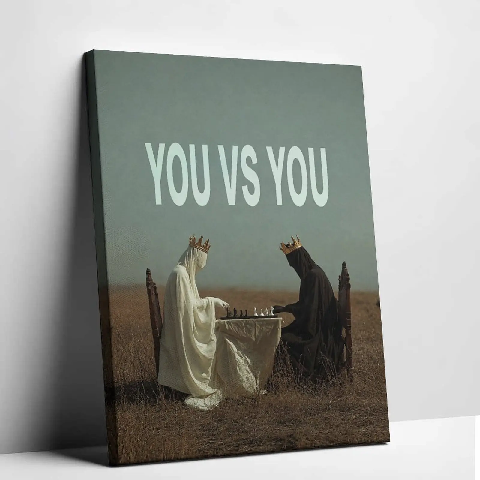 You Vs You Canvas Wall Art Chess Game Mindset Poster Print Surrealist Self Discipline Canvas Painting Modern Motivational Graphic Picture Decor for Living Room Bedroom Studio