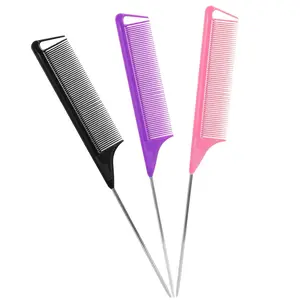 Rat Tail Combs Set: 3Pcs Long Steel Pin Teasing Combs for Salon Hair Stylists, Metal Parting Combs for Women