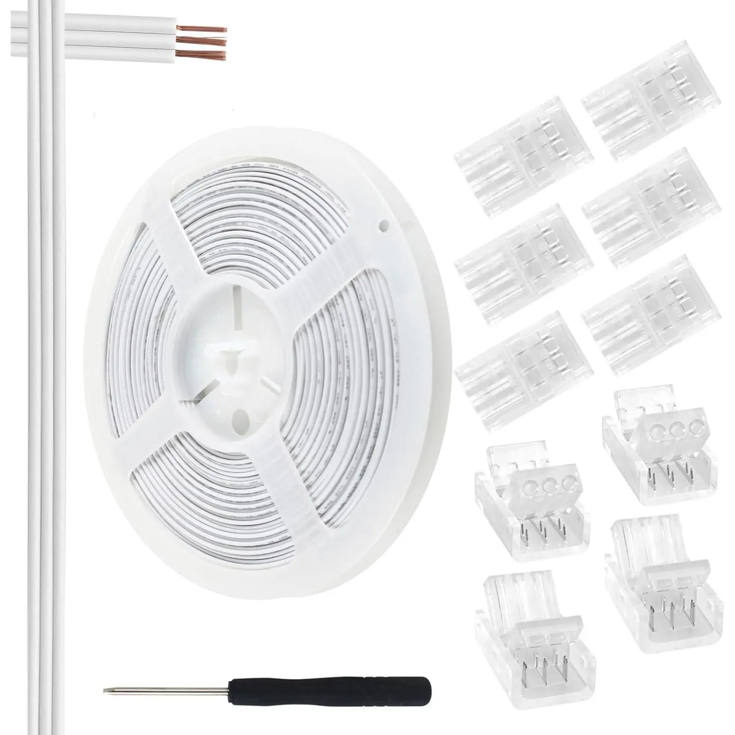 3 Pin 8mm LED Connector Kit with 10 count LED Connectors and 32.8ft 3 Pin Extension Wire for 8mm IP20 IP65 SMD 5050 Dream Color LED Strip Lights WS2811 WS2812B