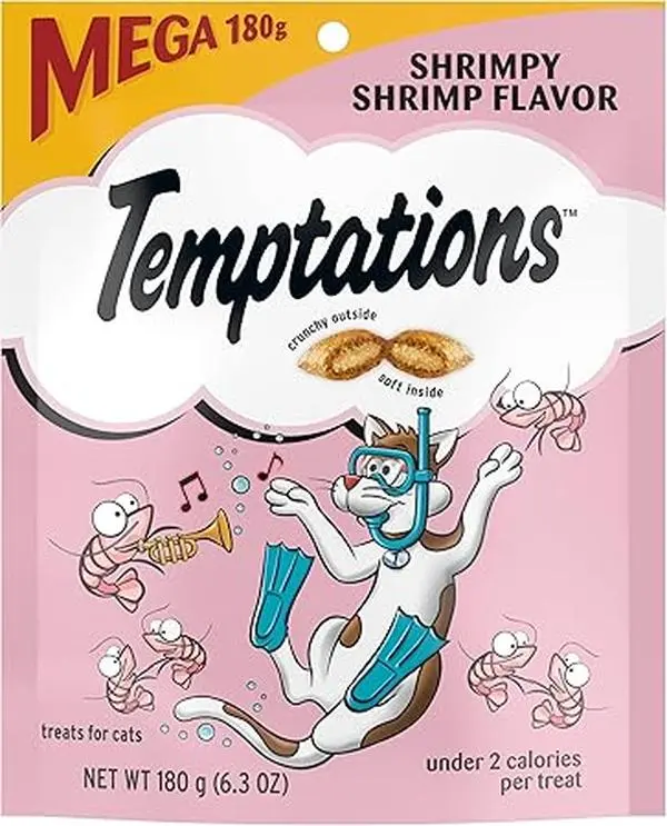 Temptations Classic Crunchy and Soft Cat Treats Shrimpy Shrimp Flavor, 6.3 oz. Pouch