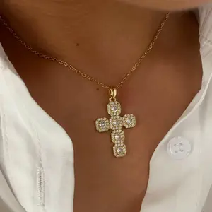 LisiZen Crystal Cross Necklace for Men and Women, Hip-Hop Inspired Design, Shining Metal Fashion Jewelry Accessory DZXL3700