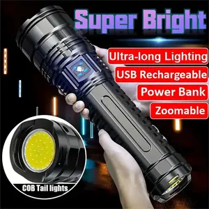 Flashlights High Lumens Rechargeable, Super Bright Flashlight, Adjustable Tactical Flashlight, 5Mode Flash Light High Powered, Waterproof LED Flashlight for Camping, Hiking, Home, Emergencies
