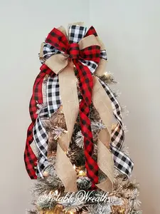 Buffalo Check Christmas Tree Topper Bow: Farmhouse Plaid Decor