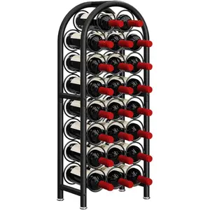 Wine Rack Freestanding Floor Metal Holders Stands Organizer Storage 23 Bottles Black Adjustable Height & Stability Design for Bar Wine Cellar Kitchen