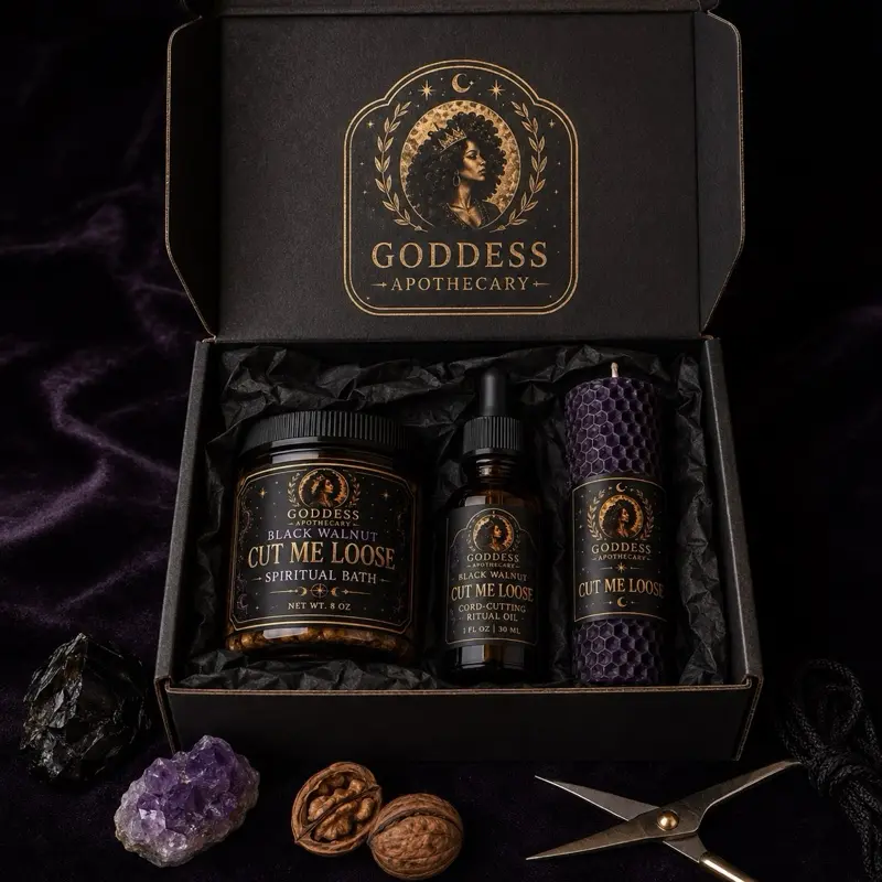Goddess Apothecary Black Walnut Cut Me Loose/Cord Cutting/ Uncrossing Bundle Set Aromatherapy Popular Wellness Long-Lasting Luxury Magic Exclusive Ritual Solar Plexus spell oil Natural Mood Herbal Thyme home care 1:1 Blend inhalers lover boy Crown Chakra