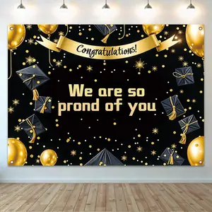 Graduation Season Theme Background Banner, 1 Count Ballon Pattern Party Backdrop, Party Decoration Supplies for Home Living Room Bedroom