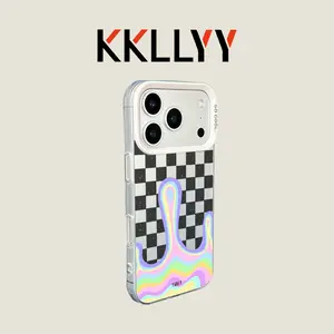 KKLLYY Checkerboard Melt Wave TPU Phone Case for iPhone 17 Pro Max 16 Pro Max 15 Plus 14Pro 13 12 11 XS Max XS XR & Samsung Galaxy S25 Ultra S24 Plus S23 Shockproof Trippy Retro Grid Aesthetic Design