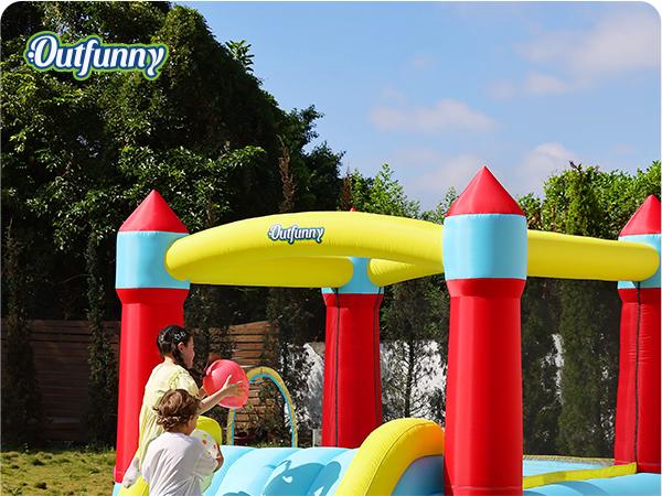 Outfunny Bounce House with Slide, Inflatable Bouncy House for Kids 3-8, Outdoor&Indoor, Bounce Area 8'x8', Capacity 400 lb