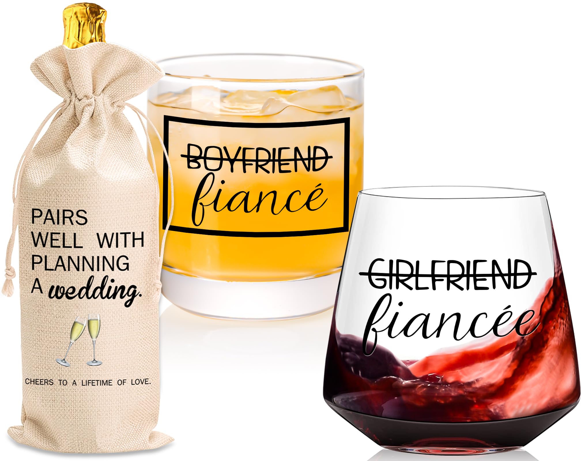 Wine Glasses for Couples - Engagements Gifts for Her Fiance Fiancee - Perfect Christmas Gift for Newly Engaged Bridal Party - Drinkware glass can