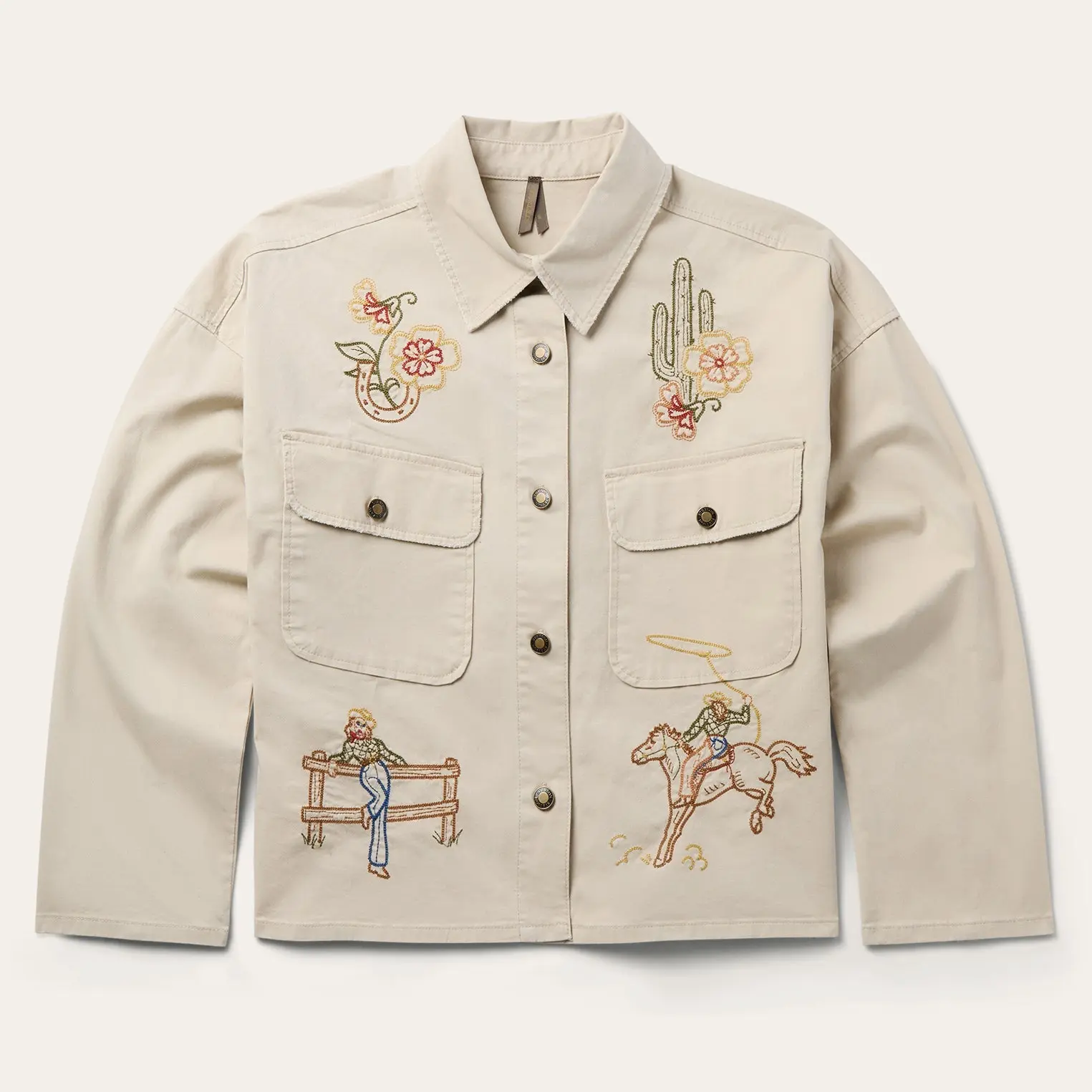 Stetson Women's Western Embroidered Shacket Coats, Casual Utility Top Made with Comfortable Cotton-Stretch Canvas