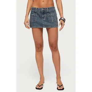 Edikted Women's Ayala Washed Micro Denim Skort - Multicolor