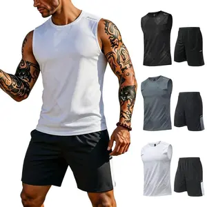 Men's 3PCS Workout Tank Top and Shorts Set, Quick Dry Sleeveless Athletic Shirts with Elastic Waist Shorts, Moisture Wicking Gym Running Training Fitness Outfits, Breathable Sports Suit for Men