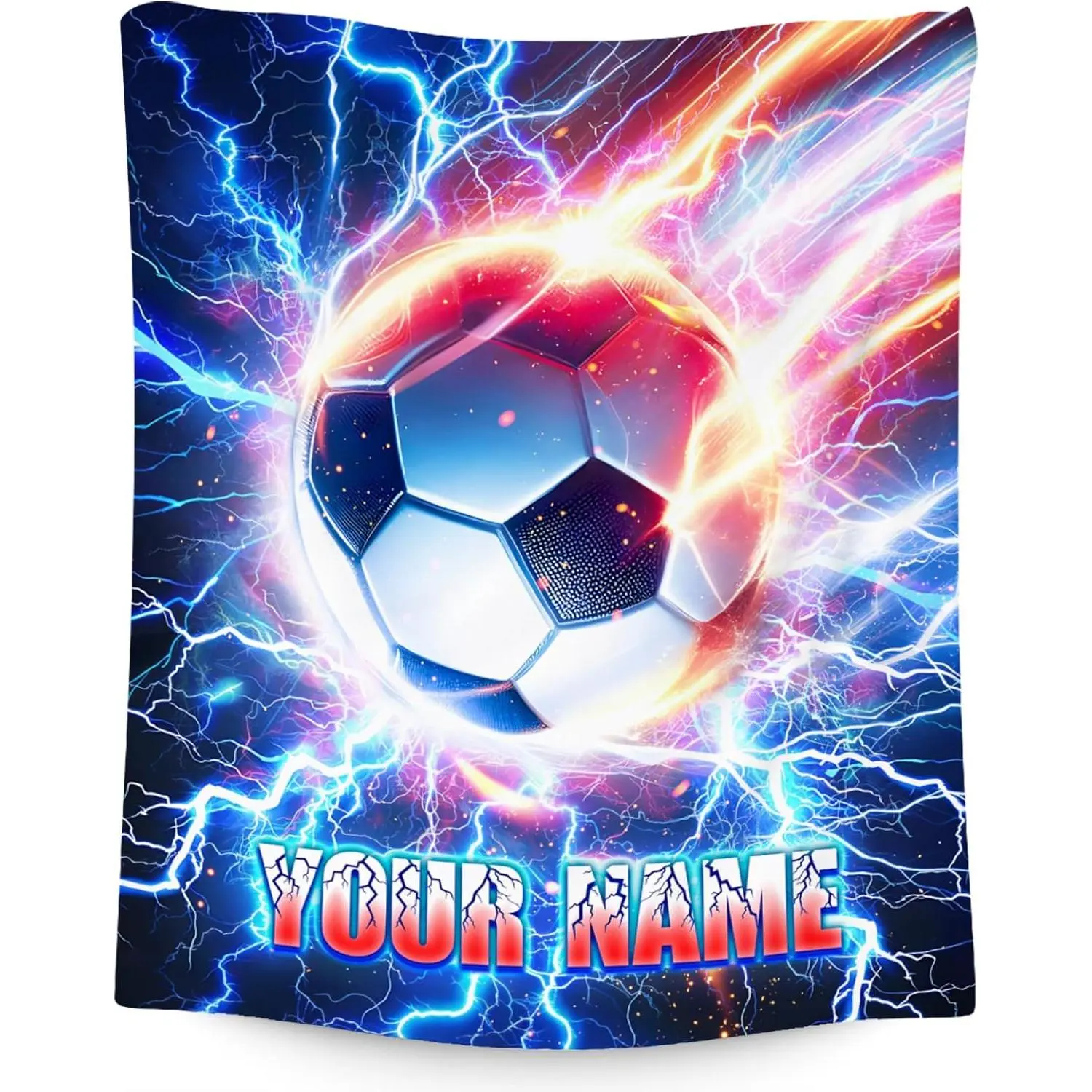 Personalized Soccer Blanket - Custom Name 100% Polyester Soft Plush Material Throw, 60×80 inches/30x40inch Unique Sports Theme for Teens' Bedroom, Couch, Boys' Sports Gift, Anniversaries