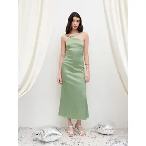 Cider Satin Backless Buckle Bowknot Maxi Dress