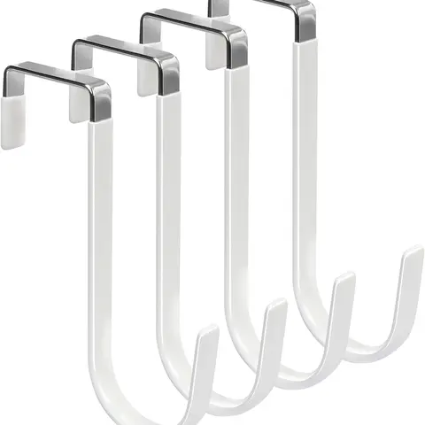 Over The Door Hooks, 4 Pack Hangers Hooks with Rubber Prevent Scratches Heavy Duty Organizer for Living Room, Bathroom, Bedroom, Kitchen Hanging Clothes, Towels, Hats, Coats, Bags White