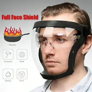 Transparent Visor - Adjustable Full-Face Protective Shield - Durable Plastic Safety Mask - Heat & Impact Resistant for Work, Kitchen, and Outdoor Use with Easy Drawstring Closure