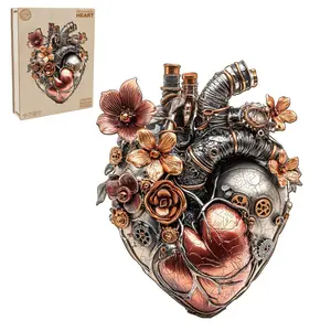 Mechanical Heart Puzzle Beautiful Wooden Box, Wooden Jigsaw Puzzles Unique Shape, Birthday Creative Gifts for Adults and Kids Family Game