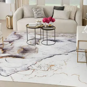 Abstract Art Marble Look Indoor Use Area Rug, Non-Slip, Machine-Washable, Poly-Cotton Textile Soft Furnishing