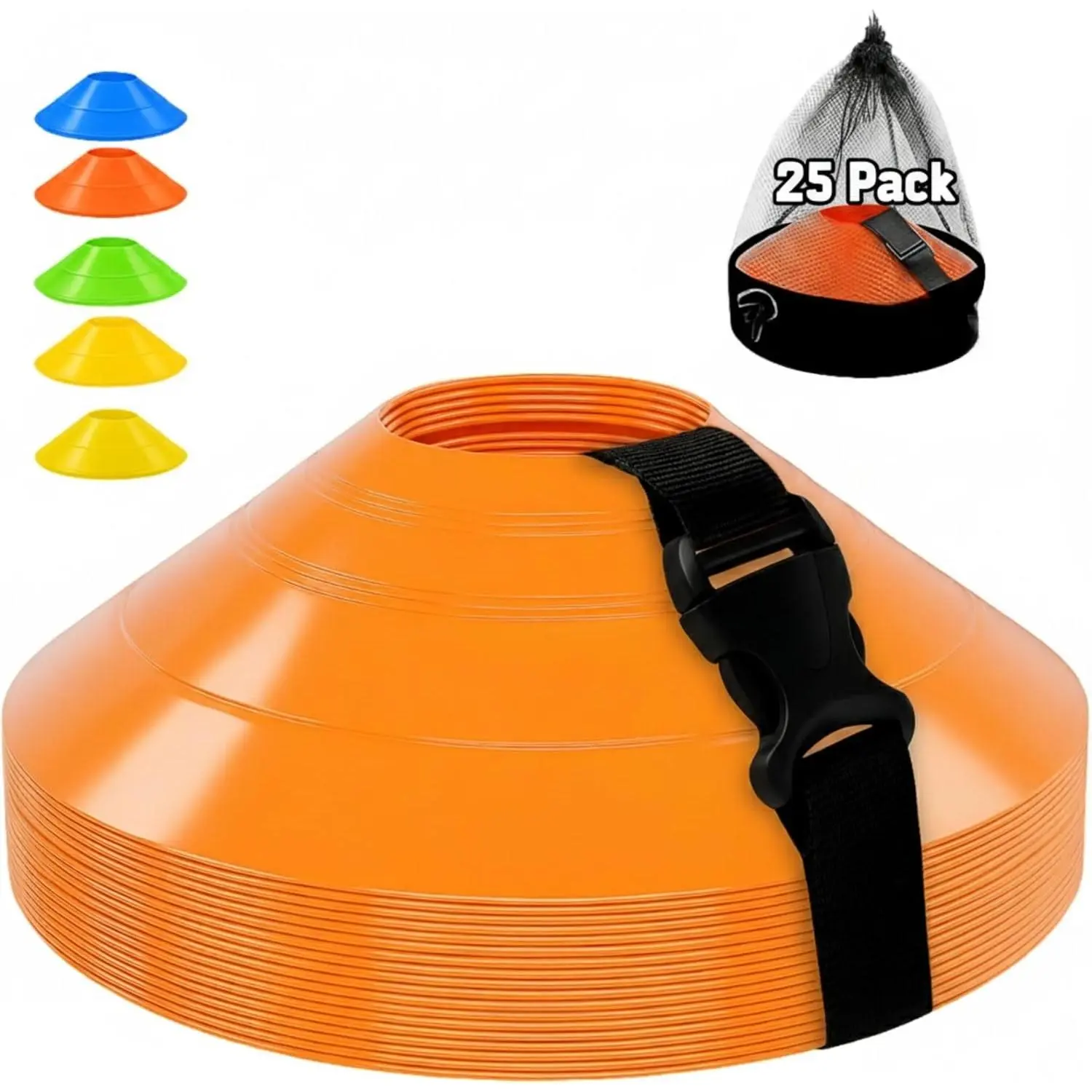 75/50/25 Pack, Pro-Grade Soccer  Cones Set, Durable Agility Soccer Cones with Carry Bag & Strap Holder Ideal for  , Football, Soccer, Basketball- Trusted by Coaches & Athletes