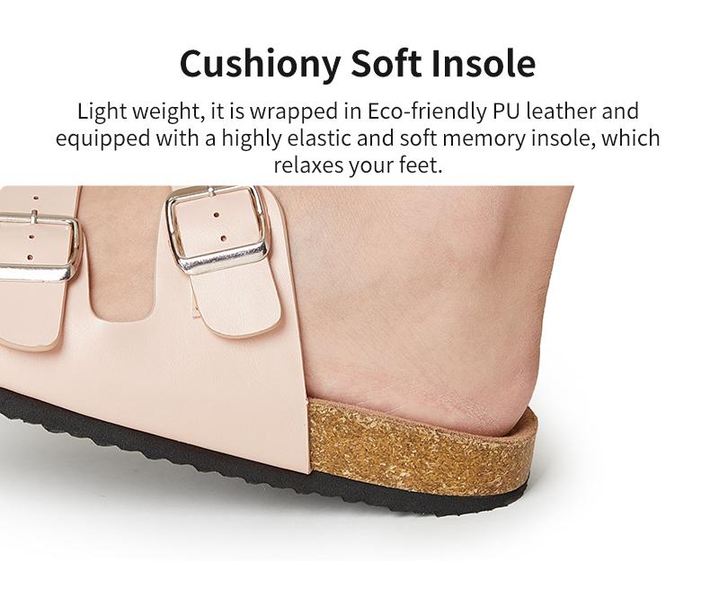 Trary Women's Slides Sandals with Cork Footbed Open Toe Flat Sandals for Women Adjustable Double Buckles Comfortable Slip On Slippers for Summer Party Casual Shoes  Dealsforyoudays