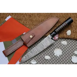 8" Handmade Damascus Chef Knife - Buffalo Horn Handle