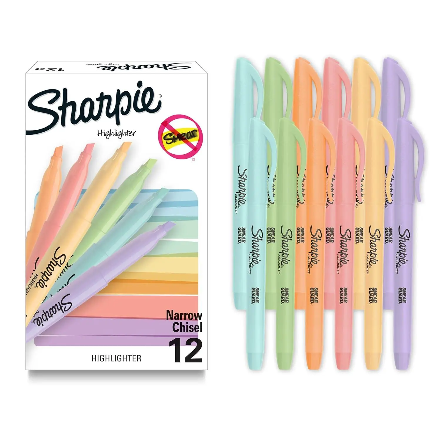 Sharpie Pocket Highlighters, Mild Pastel Colors, Assorted, Chisel Tip, 12 Count - School, Home, and Office Use, Teacher Supplies