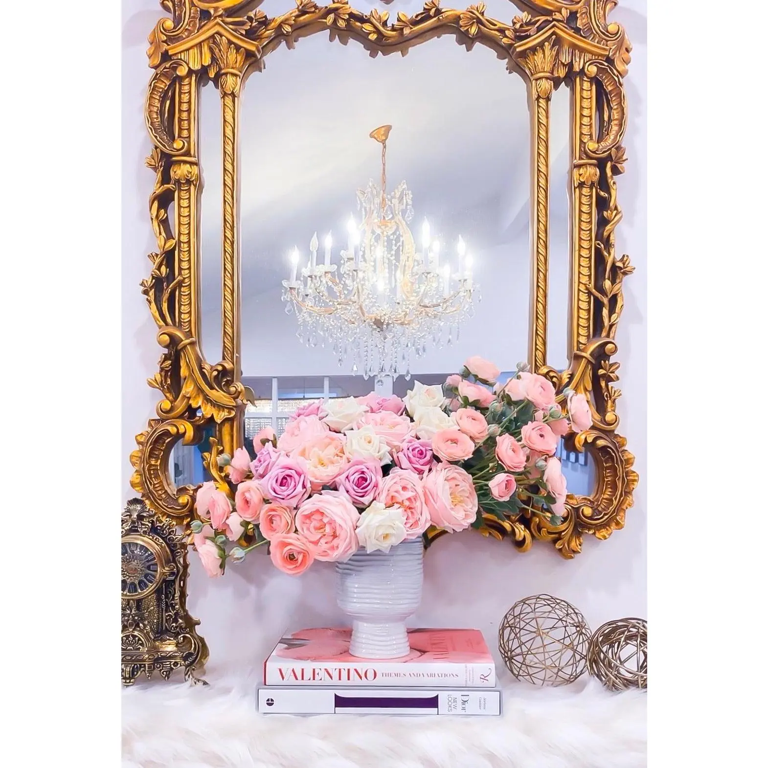 23-in Large Pink Real Touch Roses Centerpiece in Ceramic Vase