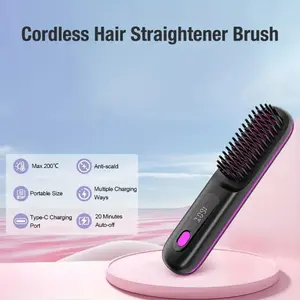 Smart Temperature Control Wireless Straightening Comb, Portable Styling Tool for All Hair Types, Real-Time Temp Display, Rechargeable Hot Comb to Tame Frizz & Curls for Sleek Smooth Shiny Hair at Home or On The Go Daily Smoothing