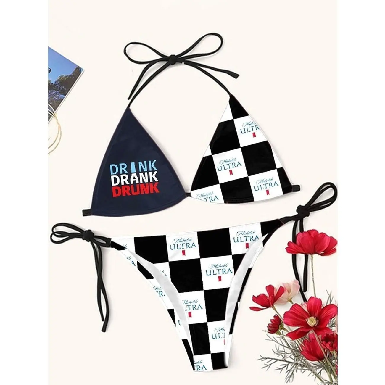 Casual Cute Print Vintage Beach Bikini ONN QEX
