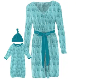 Women's Print Bamboo Maternity/Nursing Robe & Layette Gown Set - Iceberg Icicles