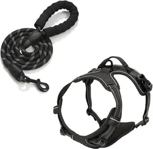 Reflective Harness and Leash Set for Large and Medium-Sized Dogs Chest Harness - 2 Harness Hook and Night Safe