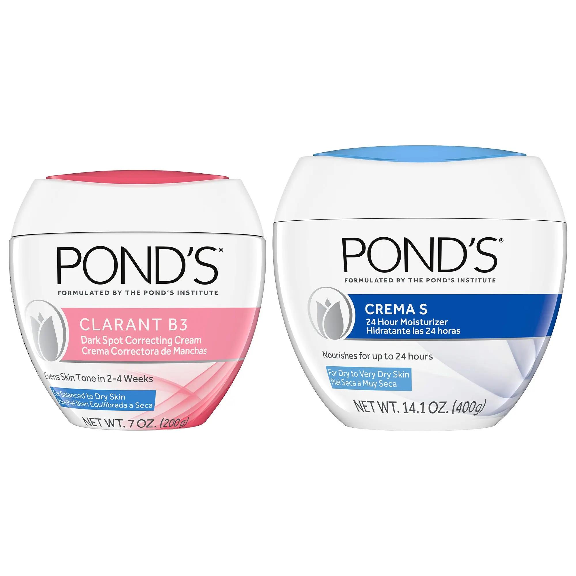 POND'S Face Moisturizer Set — Crema S Moisturizing Cream (14.1 Oz) + Clarant B3, Dark Spot Correcting Face Cream (7 Oz)