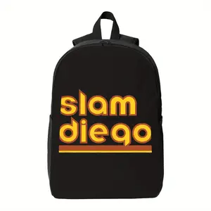 San Diego Baseball Fan Backpack - Slam Diego Text School Backpack, Black with Yellow & Orange Accents - Zipper Closure Laptop Compartment - Lightweight Daypack for College, Travel, Sports Fans - Unisex Bookbag for &, Durable Zipper Closure, College Essent