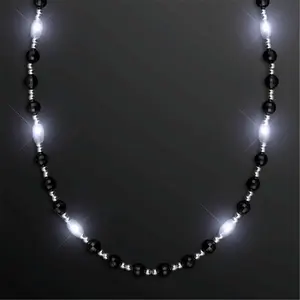 212 MAIN A1520 Bling Stylish Accessory LED Bead Necklace for Farm Animals - LED Lights, Steady Mode, Black, White, Silver