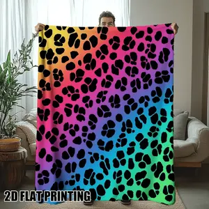 1pc Ultra-Soft Rainbow Leopard Spots Print Flannel Throw Blanket - Vibrant 2D Flat Printing, Multi-Purpose Twin Size for Bed, Couch, Chair, Office, and Camping - All-Season Gift Idea, Cozy Home Accessory, Playful Design, Durable F