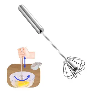 12in Stainless Steel Semi-Automatic Egg Whisk Hand Push Kitchen Gadget Easy Blending Cooking Tool Thickened Steel Smooth Handle Utensils
