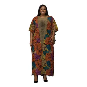 CRZ 60 Inches Long Ankara Dress Embellished With Rhinestones and Beads