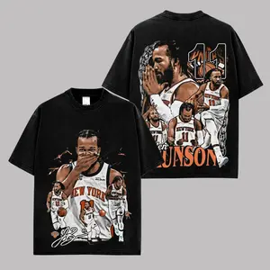 "Brunson" Basketball Collage Graphic T-Shirt, Retro Streetwear Casual Cotton Crew Neck Short Sleeve Unisex Top, Multi-Color Available