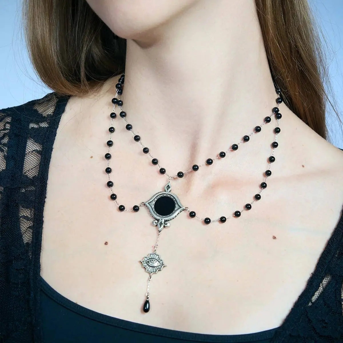 OBSIDIAN MIRROR  SCRYING MIRROR NECKLACE