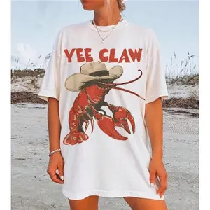 Cowboy Crawfish Vintage Graphic Tee, Western Beach Summer Outfit, Cotton Oversized Cute Fashion Top, Perfect Holiday Gift for Her, Friends & Family