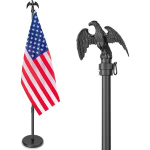 8 FT Indoor Flag Pole and Stand, Heavy Duty Indoor Flag Pole Kit with Weighted & Thickened Base, Eagle Topper, 3x5 FT American Flag, Adjustable Presidential Indoor Flagpole for Office School City Hall